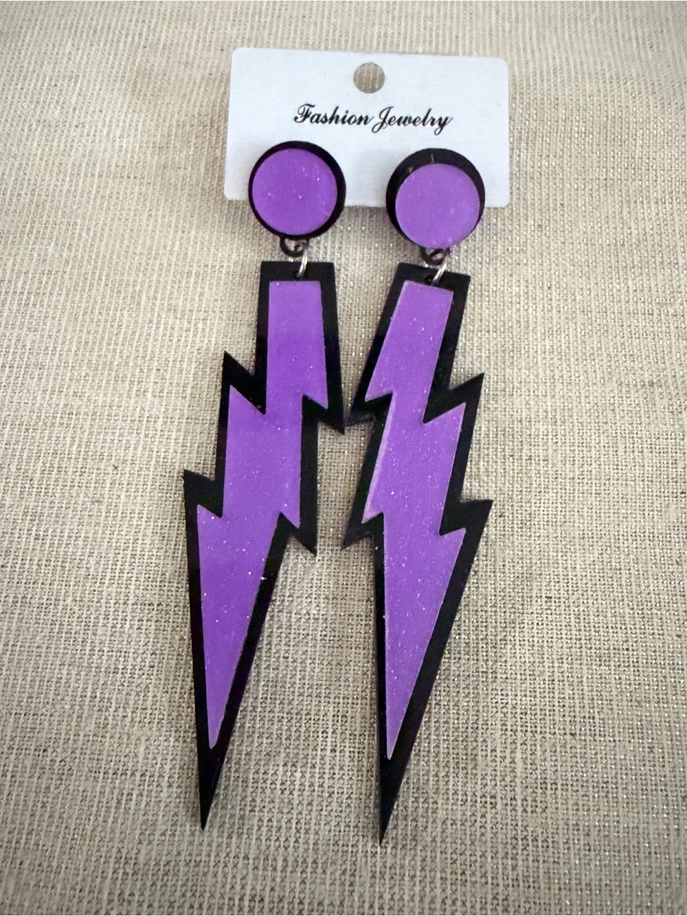 1980s retro Purple Lightning Bolt Dangle Earrings